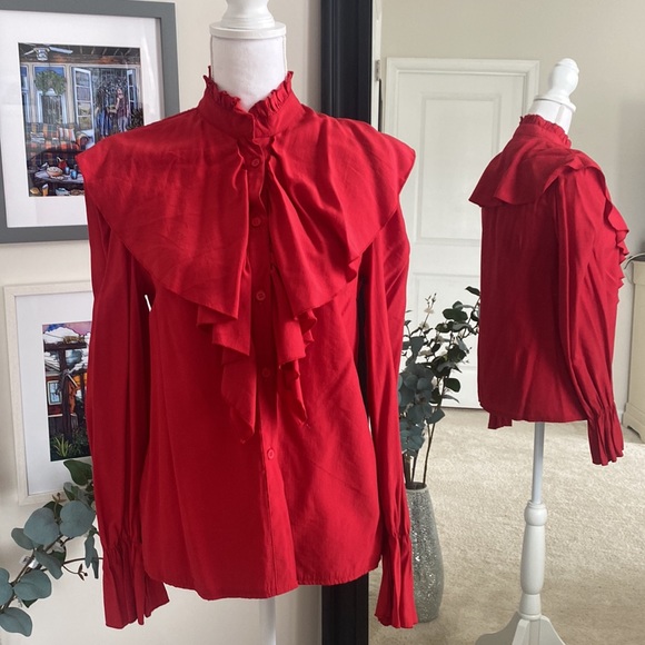 ⏰ SHEIN - Frill Mock Neck Button Front Blouse - M (6) - Picture 5 of 5